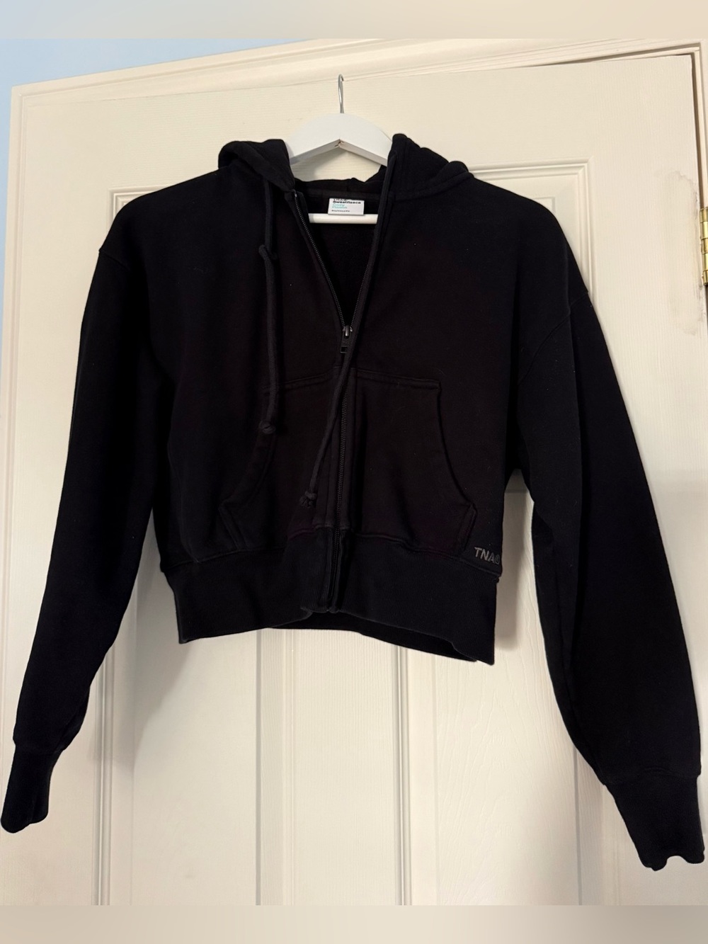 TNA Cozy Fleece Boyfriend Fit Cropped Black Zip Hoodie